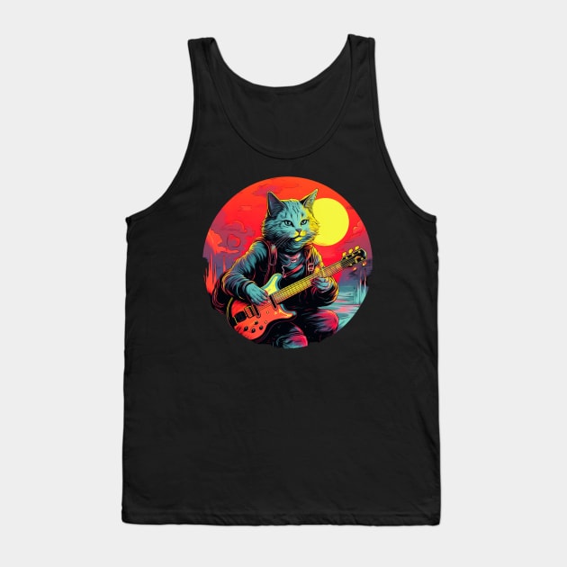 Cat Playing Guitar Funny Cat With Guitar Cute Cat Guitar Tank Top by OscarVanHendrix